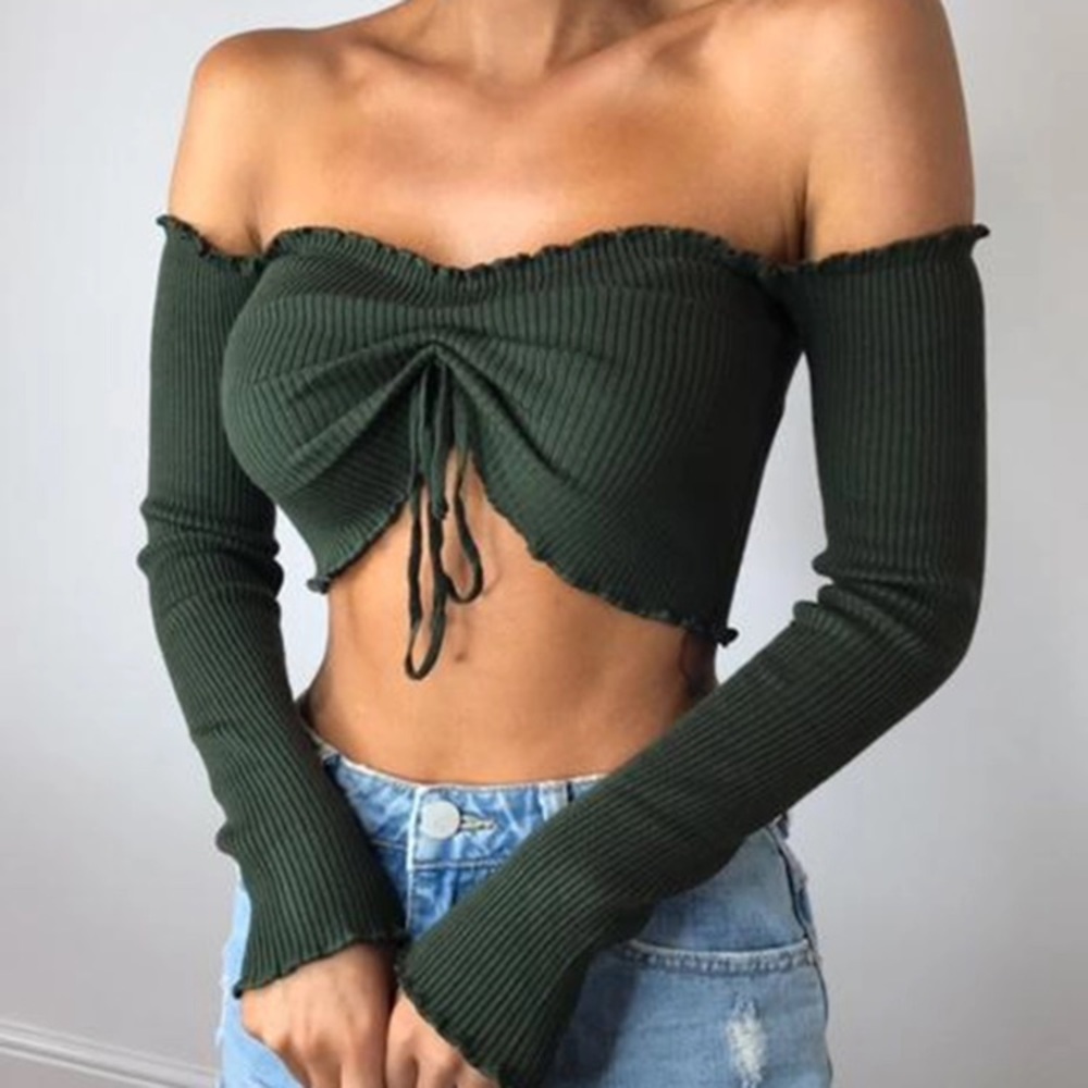❣️Off The Shoulder Crop Top In Green
